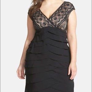 Adrianna Papell Black Lace Tiered Lace Dress